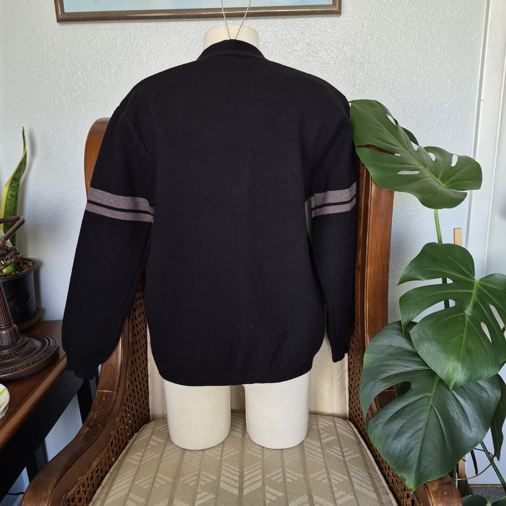 Black Cardigan with Gray Stripes - Picture 2 of 6